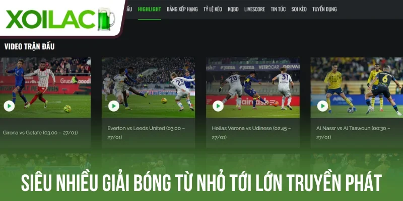 Siêu nhiều giải bóng từ nhỏ tới lớn truyền phát